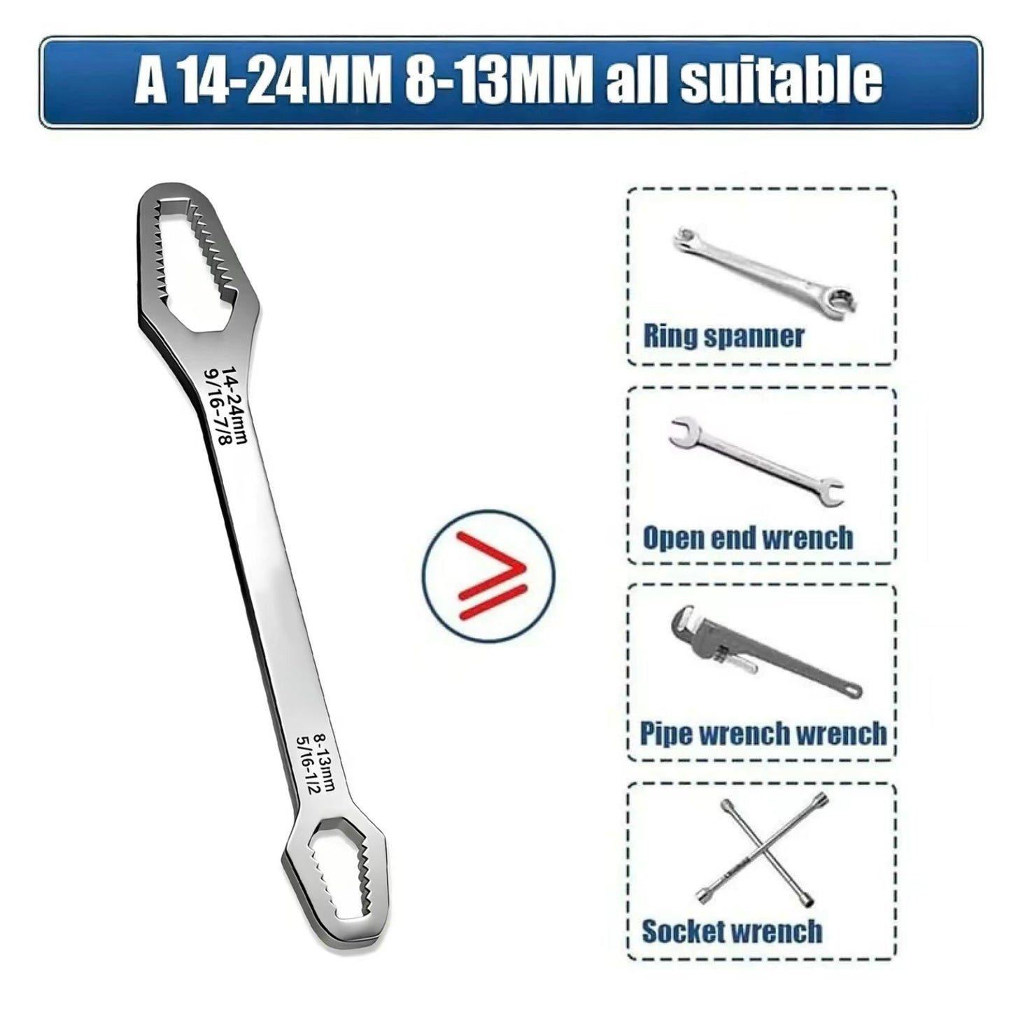Universal Car Wrench,8-24mm Self-tightening Wrench