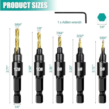 5PCS Countersink Drill Bit Set