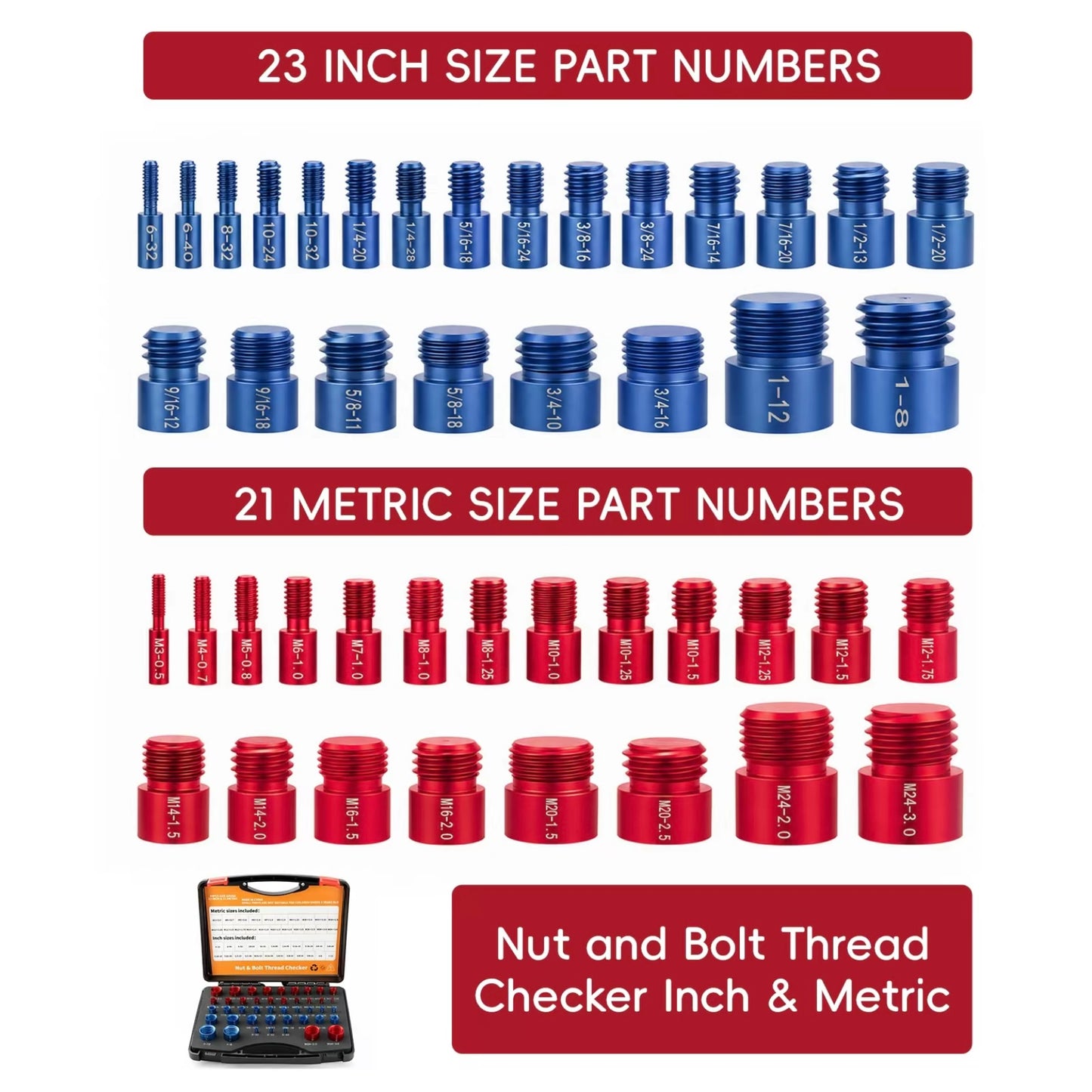 26/44 PCS Nut and Bolt Thread Cheaker