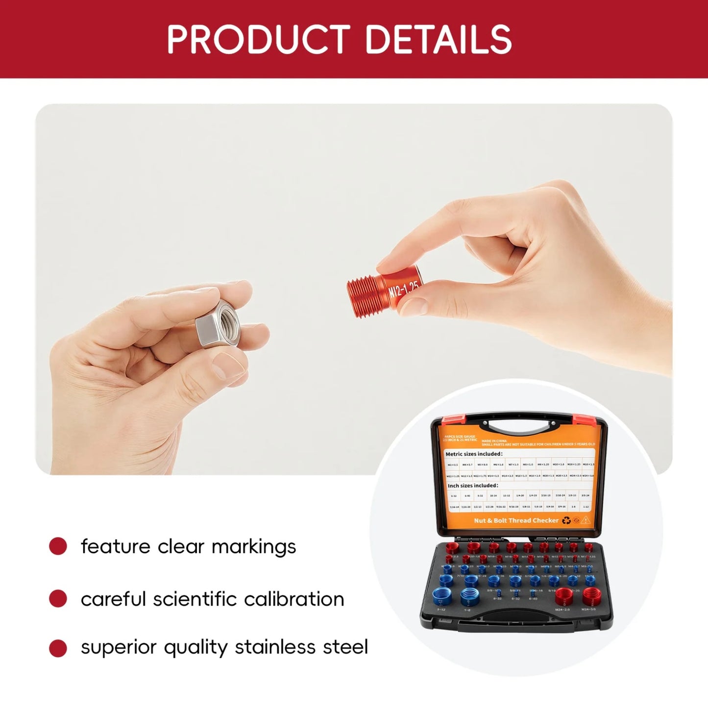 26/44 PCS Nut and Bolt Thread Cheaker