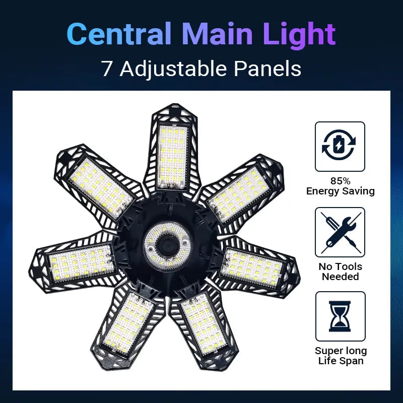 Foldable garage light, 7+1 panel work light