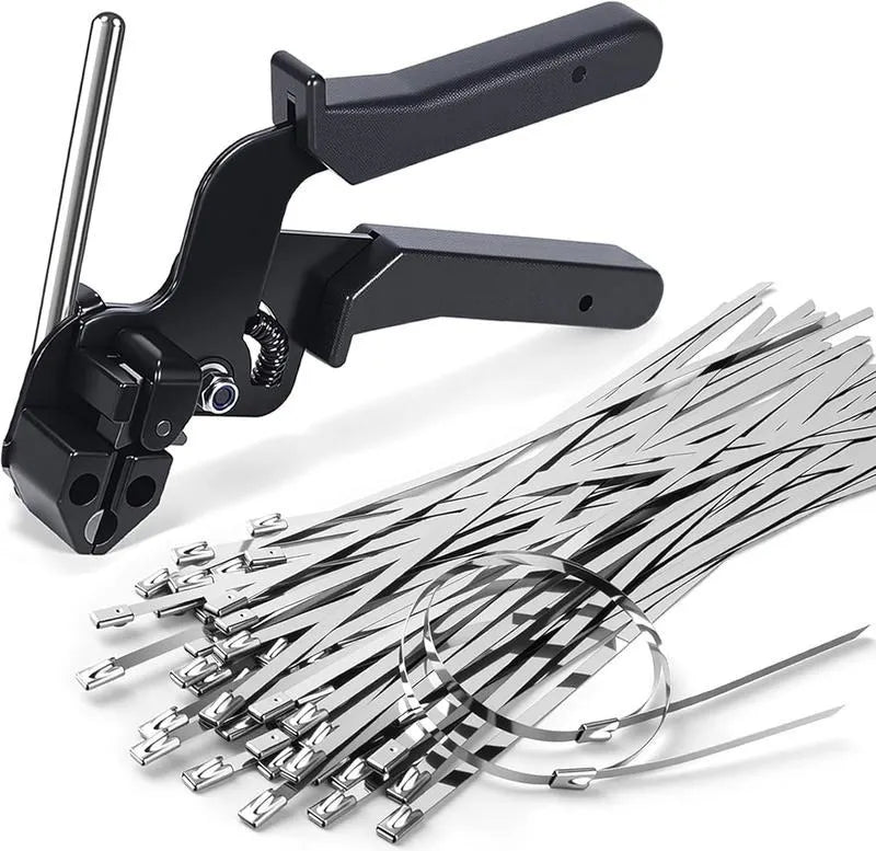 Stainless Steel Cable Tie Gun with Metal Zip Ties