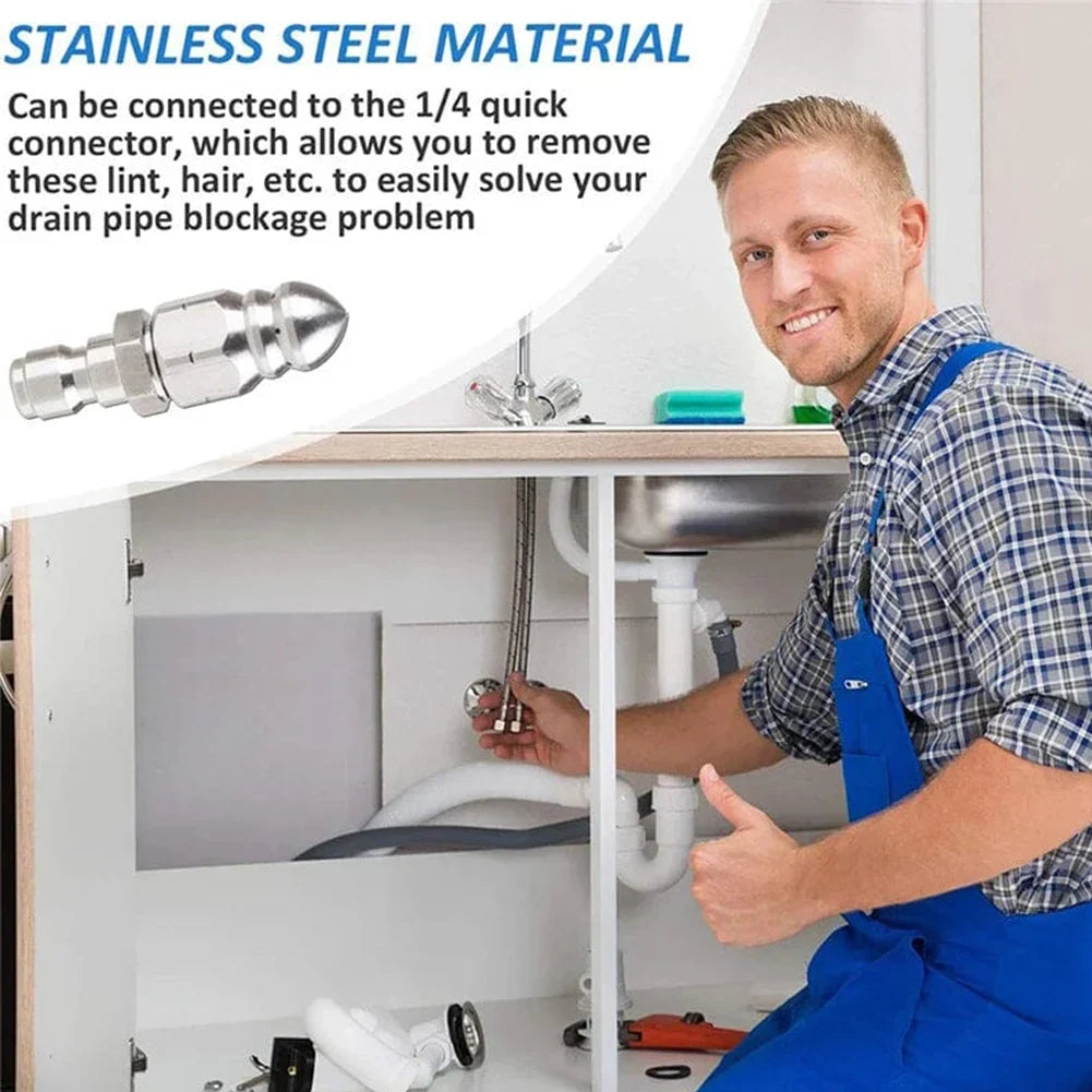 Stainless Steel Sewer Jetter Nozzle (1/4" Quick Connector, 5000 PSI)